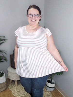 Striped Sweetheart Pink Flutter Sleeve Top