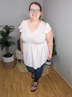 Striped Sweetheart Pink Flutter Sleeve Top