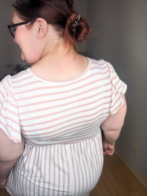 Striped Sweetheart Pink Flutter Sleeve Top