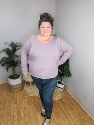 Breezy Babe Cold Shoulder Waffle Top
