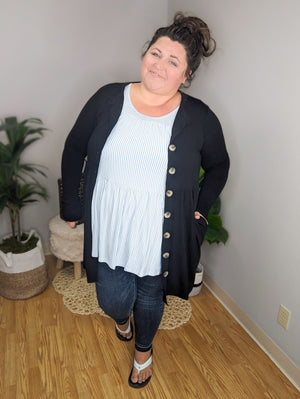 Dawn Oversized Buttons Girly Black Cardigan