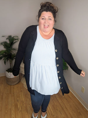Dawn Oversized Buttons Girly Black Cardigan