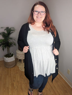 Dawn Oversized Buttons Girly Black Cardigan