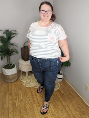 SALE- At The Mixer Floral + Stripes Top