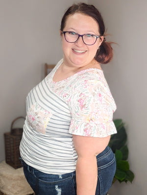 SALE- At The Mixer Floral + Stripes Top