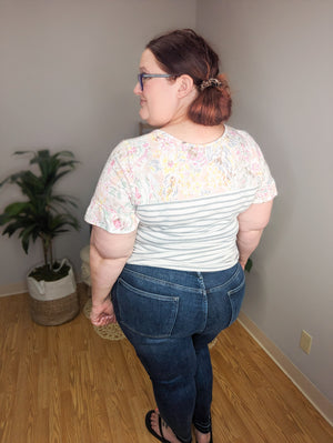 SALE- At The Mixer Floral + Stripes Top