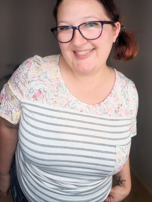 SALE- At The Mixer Floral + Stripes Top