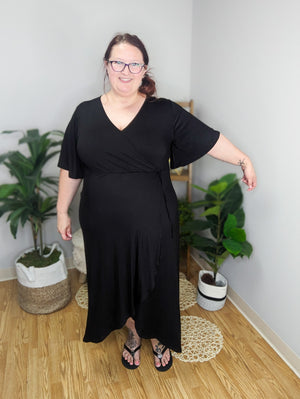 Black Perfect Drape Surplice Dress