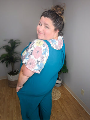 Beach Bum Teal Blue Wide Overalls