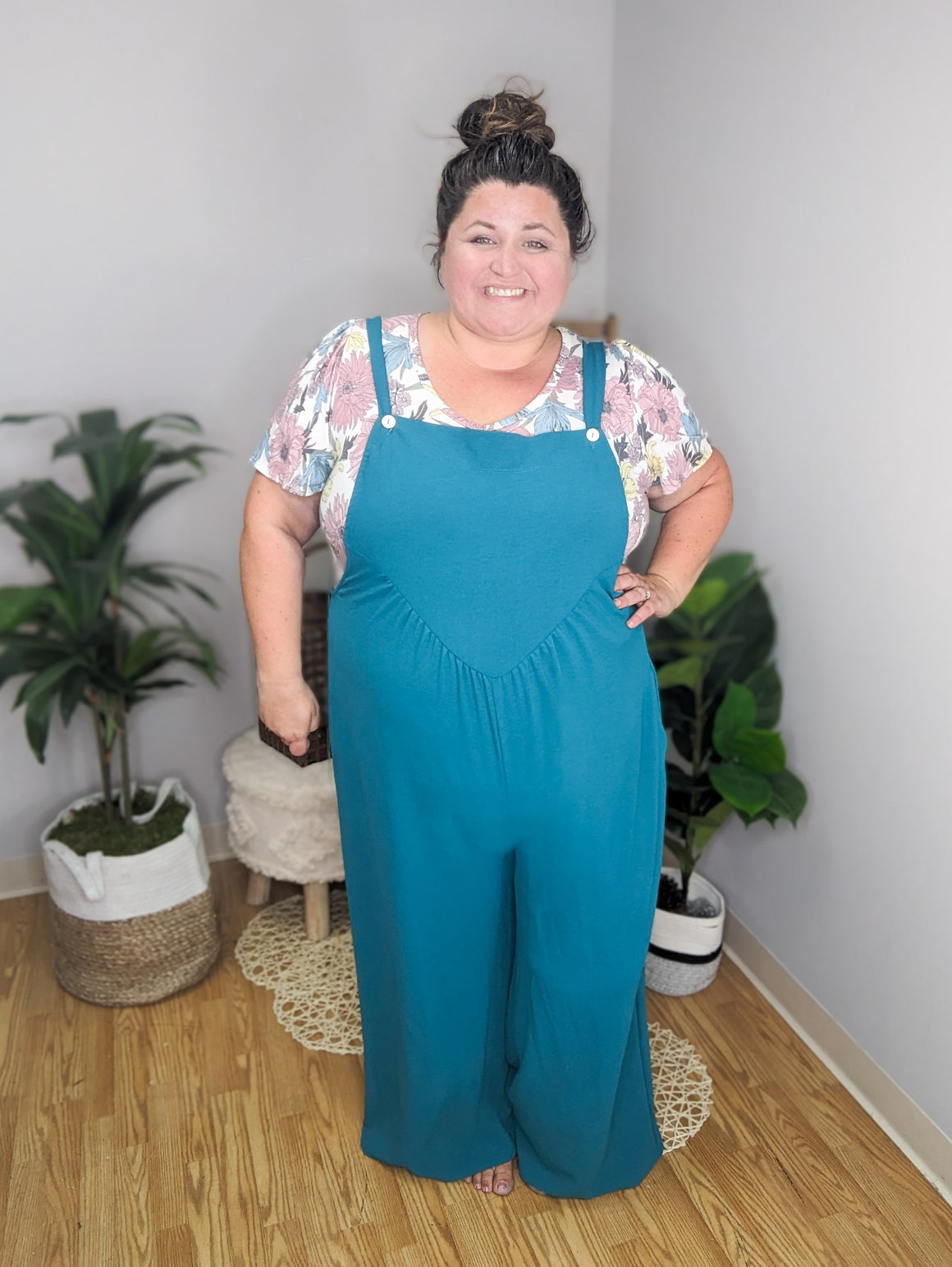 Beach Bum Teal Blue Wide Overalls