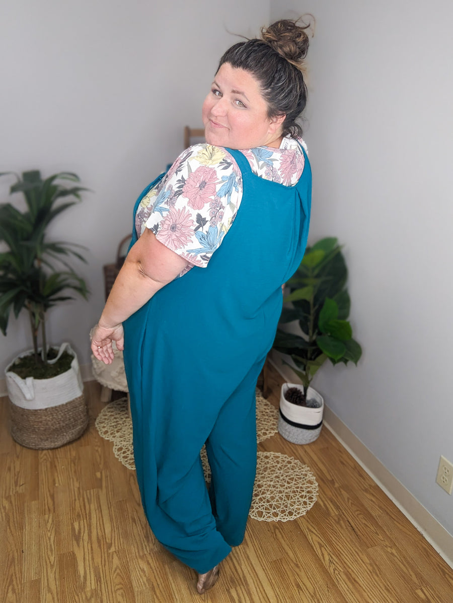 Beach Bum Teal Blue Wide Overalls