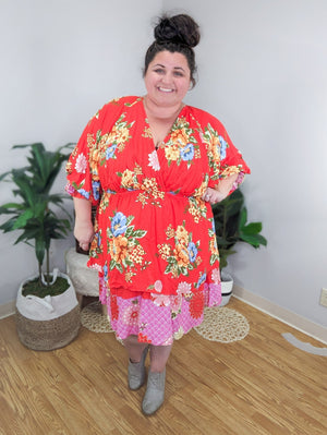 Cheri Vintage Poppy Red Floral Print Dress