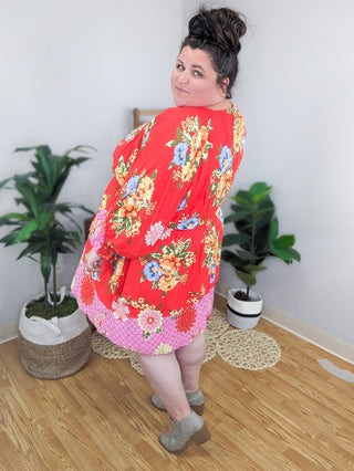 SALE- Cheri Vintage Poppy Red Floral Print Dress