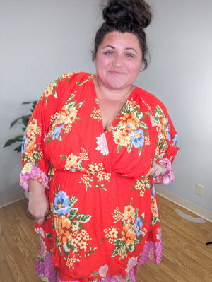 Cheri Vintage Poppy Red Floral Print Dress