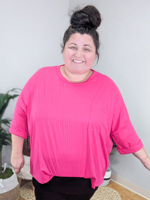 Adele Oversized Ribbed Pocket Top (3 colors)