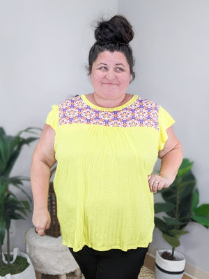 Pennie Bright Yellow Flutter Sleeve Top