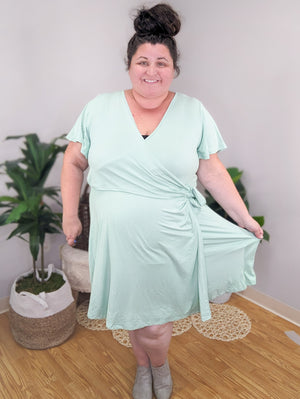 Annalise Knotted Faux Wrap Light Sage Dress