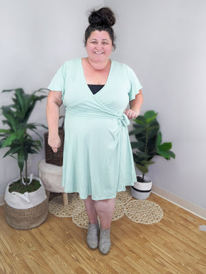 Annalise Knotted Faux Wrap Light Sage Dress
