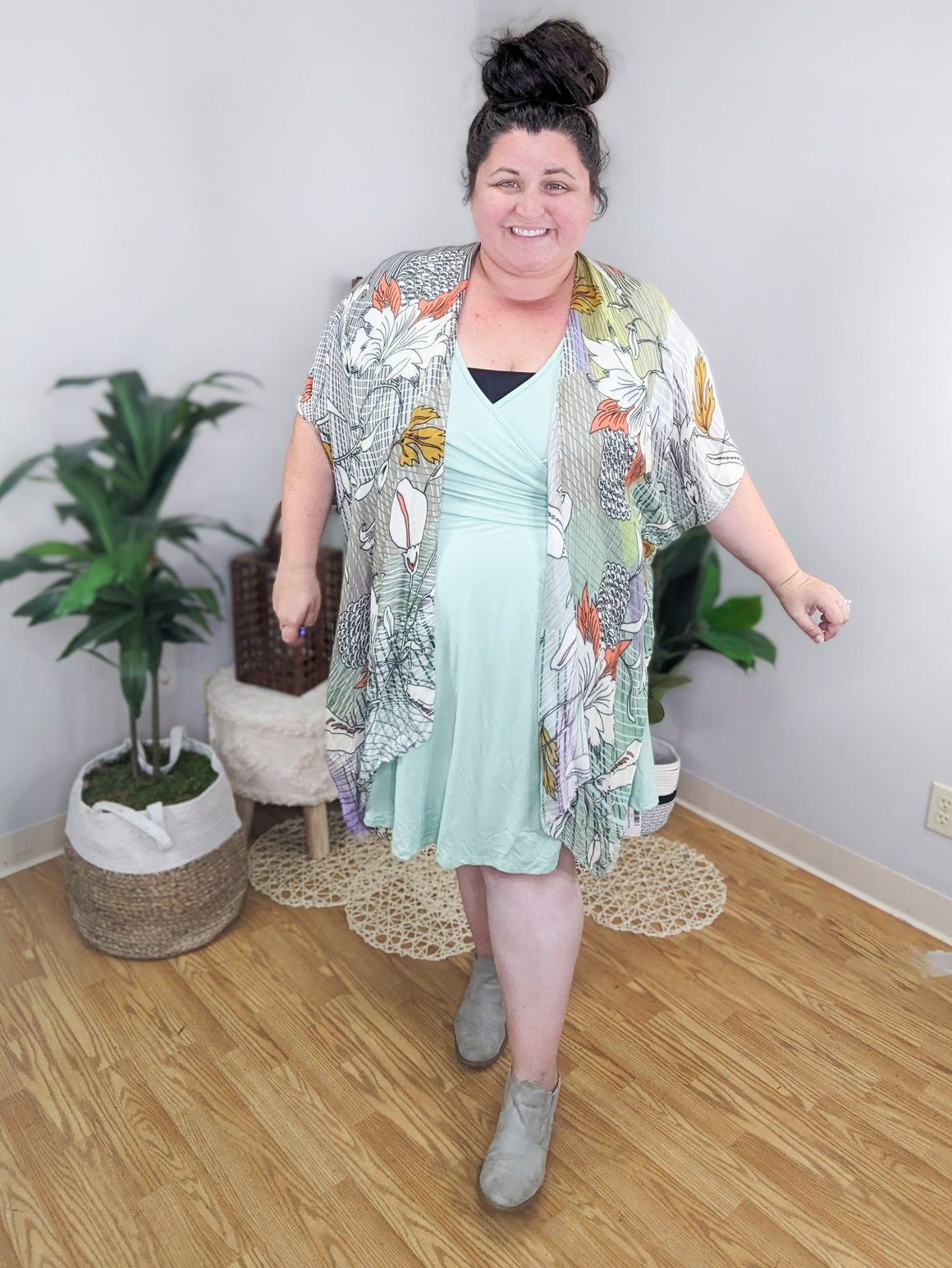 Annalise Knotted Faux Wrap Light Sage Dress