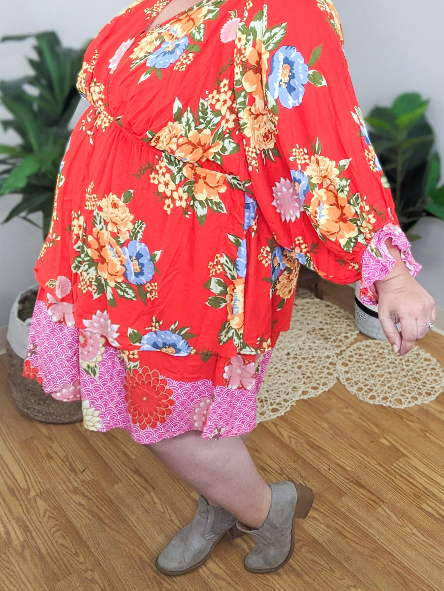 Cheri Vintage Poppy Red Floral Print Dress