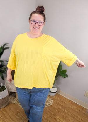 Adele Oversized Ribbed Pocket Top (3 colors)