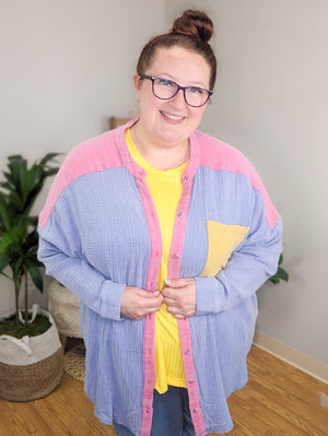 Nikki Color Block Bold Muslin Button Down