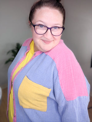 Nikki Color Block Bold Muslin Button Down