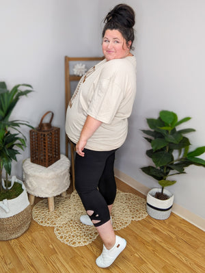 Meredith Black Crop Leggings w/Ballet Straps