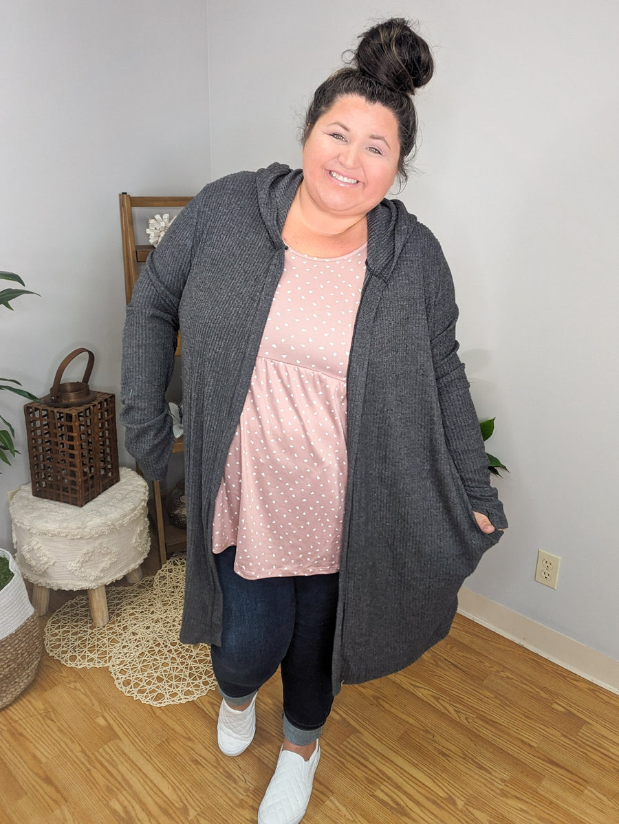Everyday Wear Hooded Waffle Cardigan