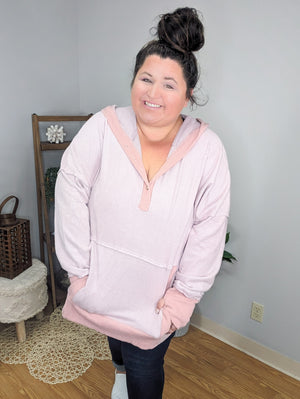 Libby Soft Pink Fleece Hoodie w/Trim Accents
