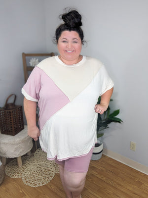 Tina Pink Short Sleeve Color Blocked Top