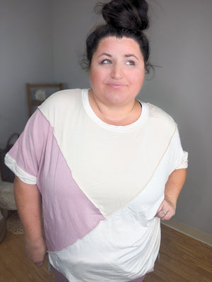Tina Pink Short Sleeve Color Blocked Top