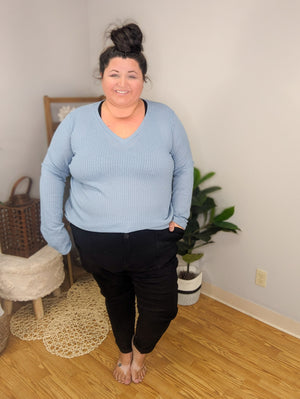 Jade Powder Blue Waffle Knit Pullover