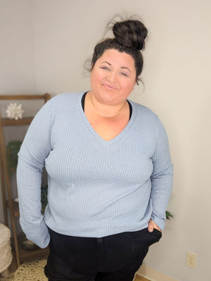 Jade Powder Blue Waffle Knit Pullover