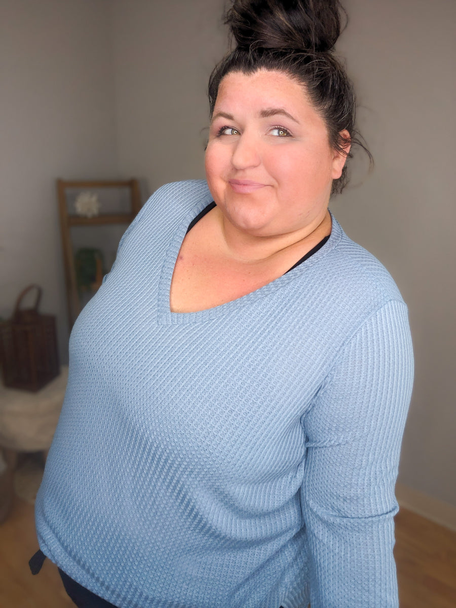 Jade Powder Blue Waffle Knit Pullover