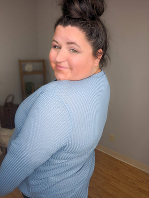 Jade Powder Blue Waffle Knit Pullover