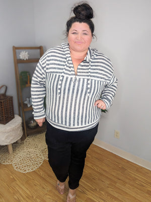 Audra Charcoal & Ivory Hooded Pullover