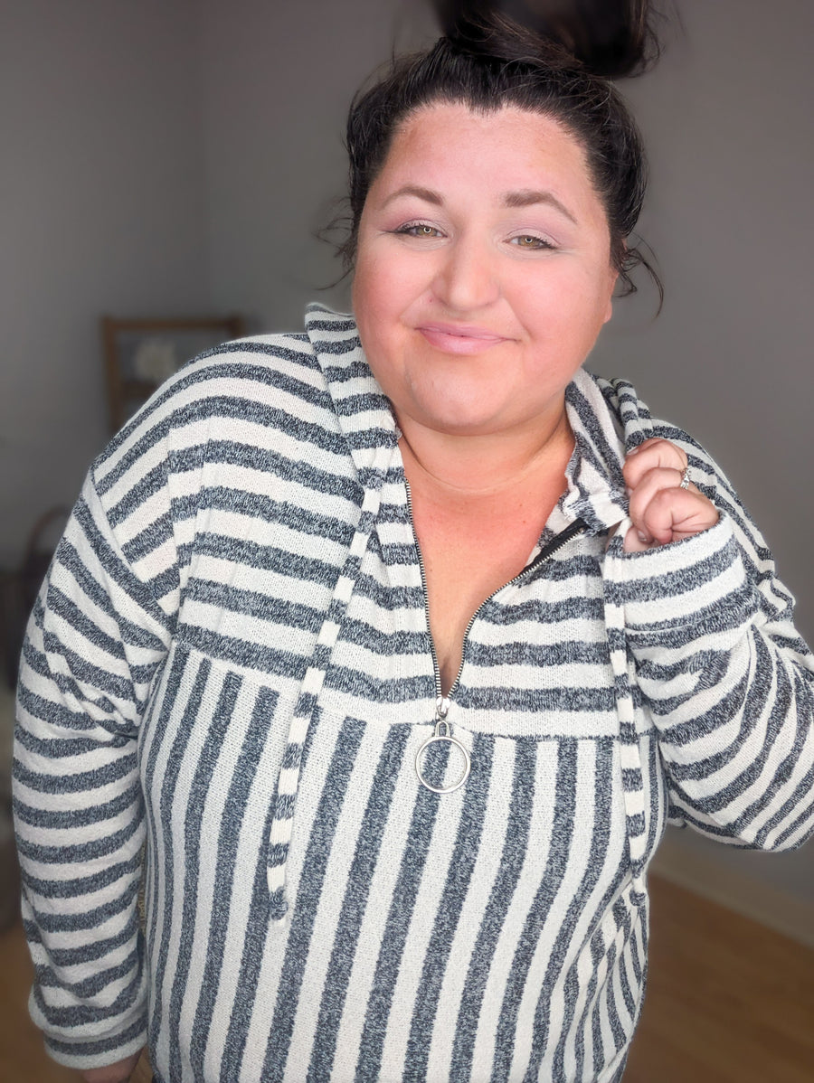Audra Charcoal & Ivory Hooded Pullover