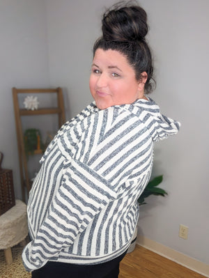 Audra Charcoal & Ivory Hooded Pullover