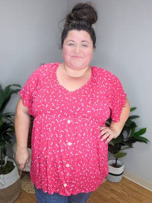 Magenta Muse Floral Flutter Sleeve Top