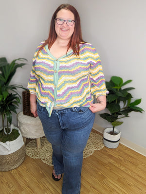 Retro Rainbow Boho Button Up Top