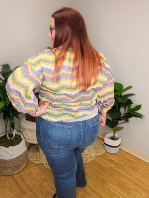 Retro Rainbow Boho Button Up Top