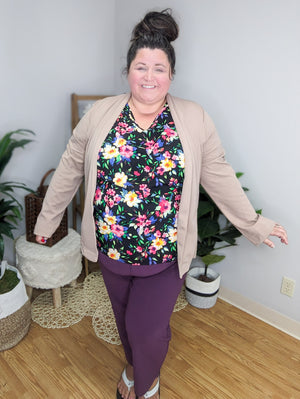 Tawnya Taupe Open Front Blazer w/Stretch
