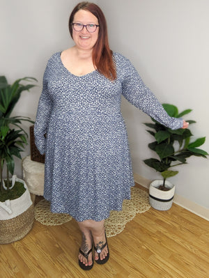 Long Sleeve Navy Floral Dress w/shorts