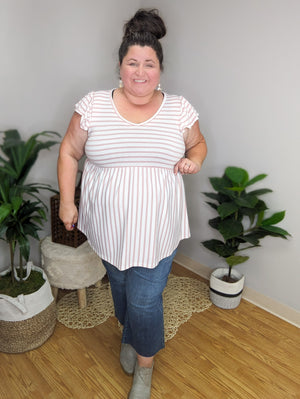 Striped Sweetheart Pink Flutter Sleeve Top