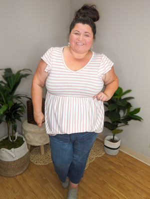 Striped Sweetheart Pink Flutter Sleeve Top