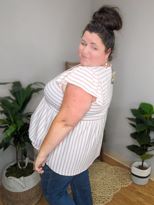 Striped Sweetheart Pink Flutter Sleeve Top
