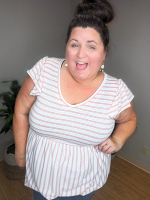 Striped Sweetheart Pink Flutter Sleeve Top