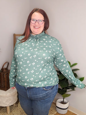 Victoria High Neck Teal Floral Top