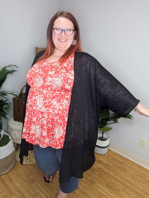 Sheer Stripes MonoChrome Open Kimono
